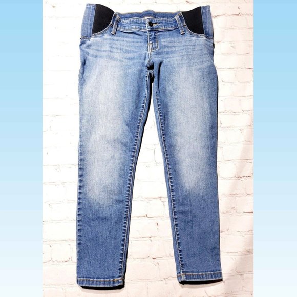 Isabel Maternity Skinny Crop Stretch Blue Jeans Size 6 Under Belly Side Panel - Picture 1 of 7
